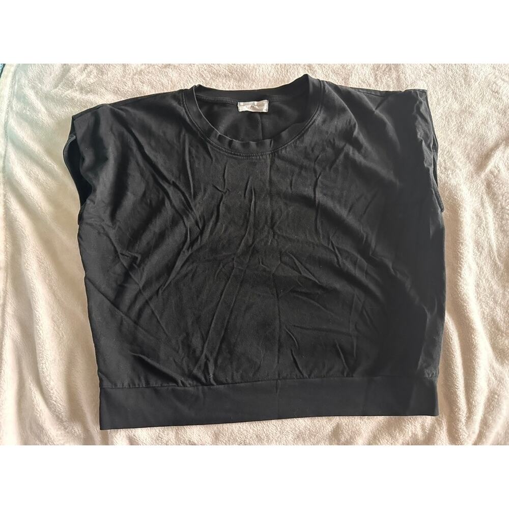 Carly Jean Los Angeles CJLA Boxy Crop Top Black Soft Minimalist Capsule Basic -M